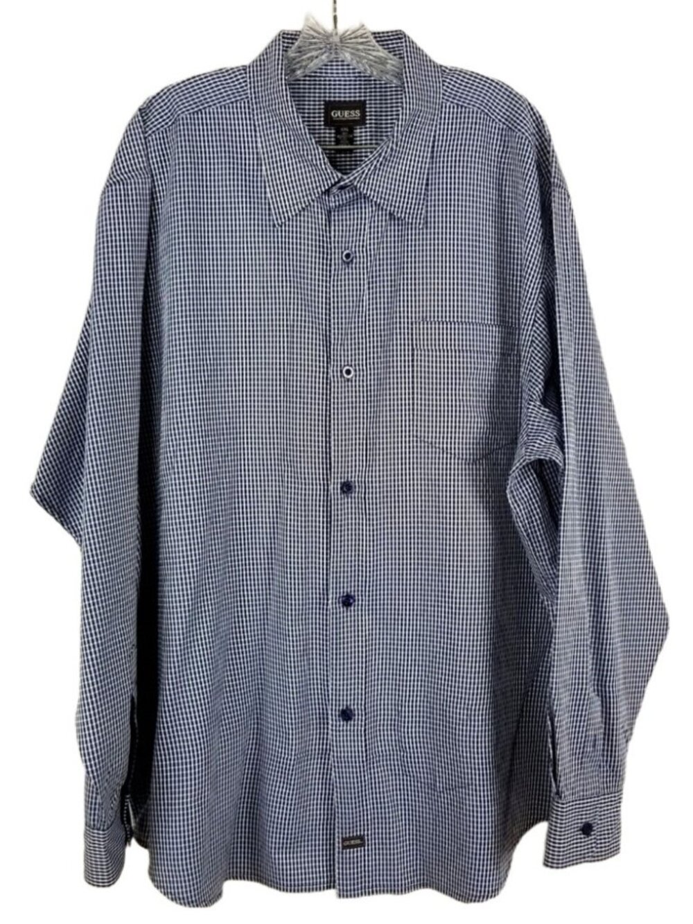 GUESS long sleeved button front blue and white mens shirt XXL